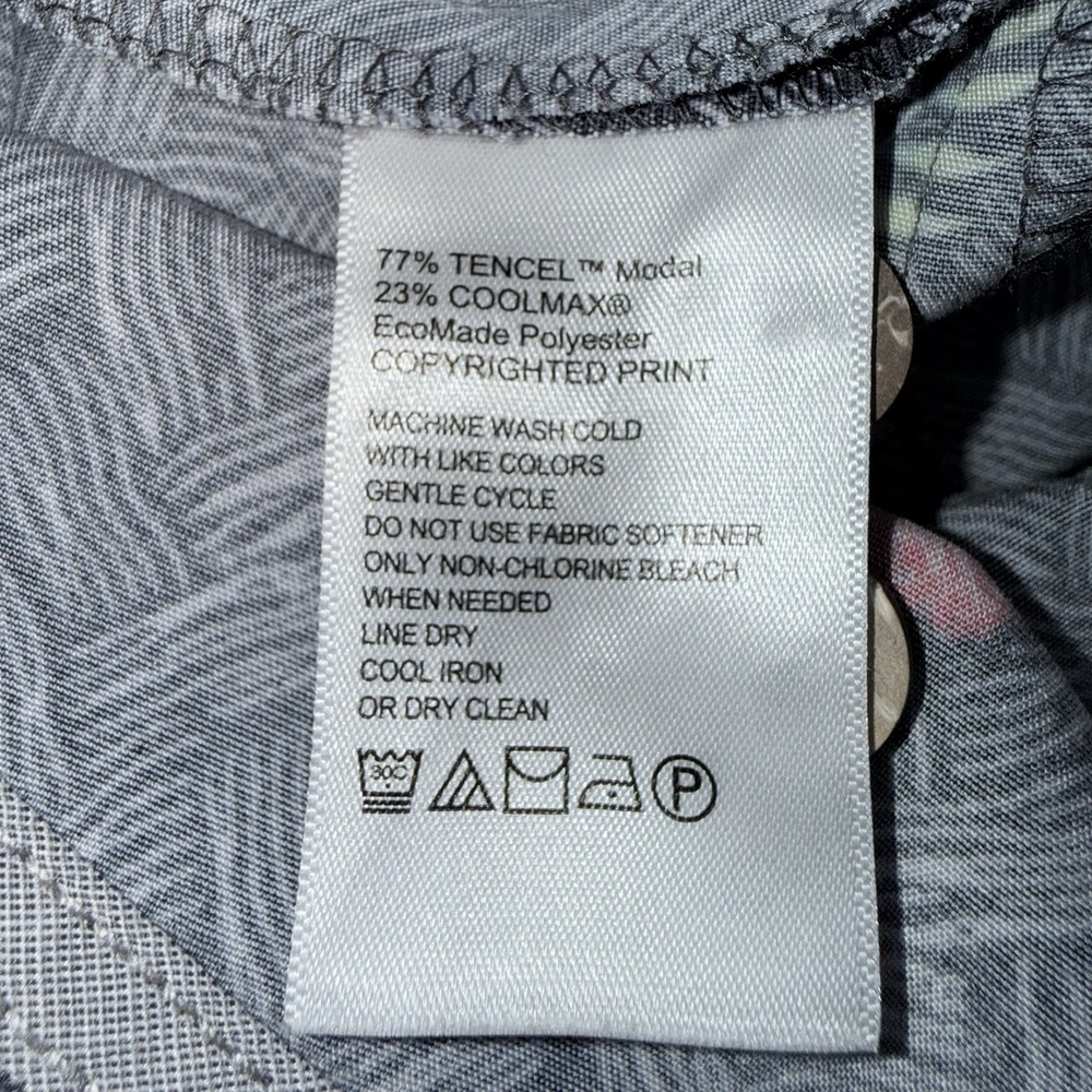 Tommy Bahama Coconut Point Tiki Print Hawaiian Shirt Gray Tencel - Size Large - Picture 6 of 7